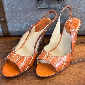 Cole Haan Nike Air Woven Leather Slingback Heels Luxe Chestnut/Caramel Ladies8.5